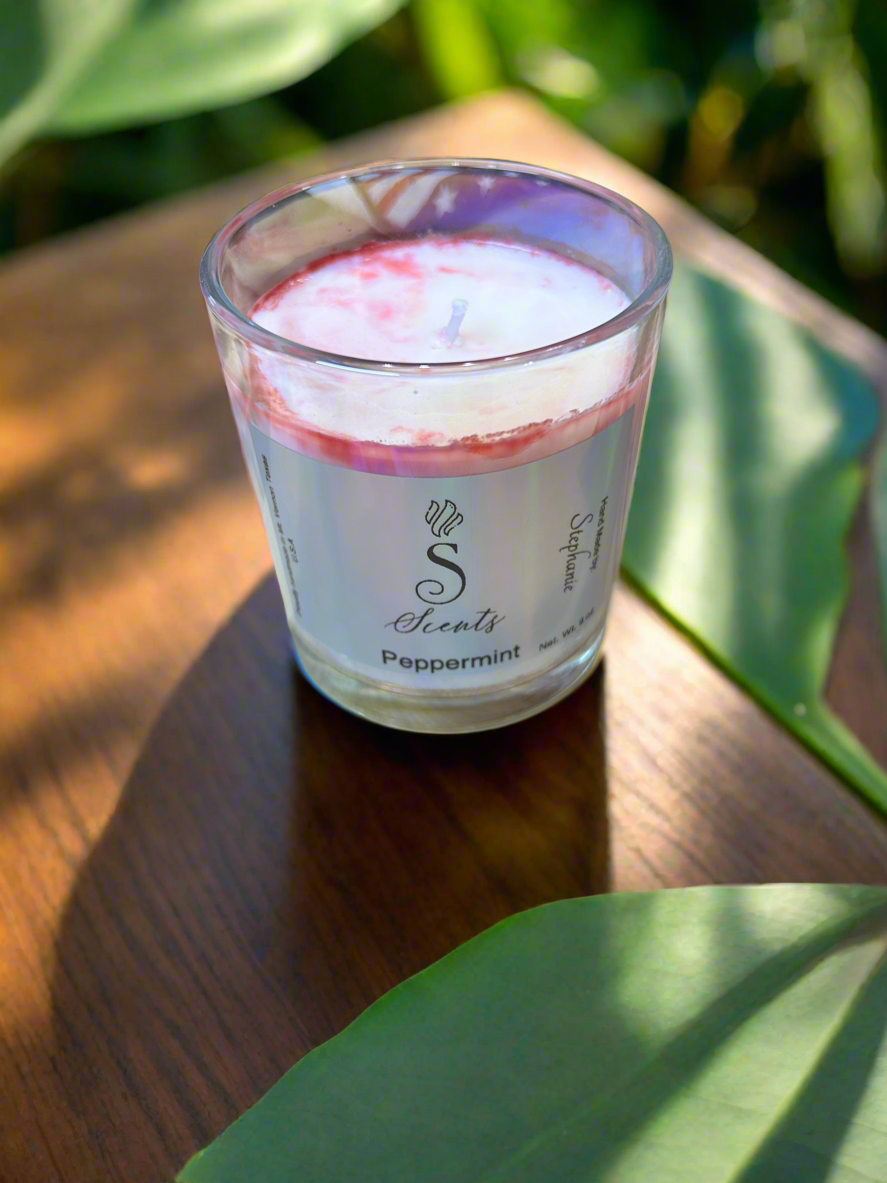 9 oz Glass Peppermint Iridescent Candle with Bambo Lid