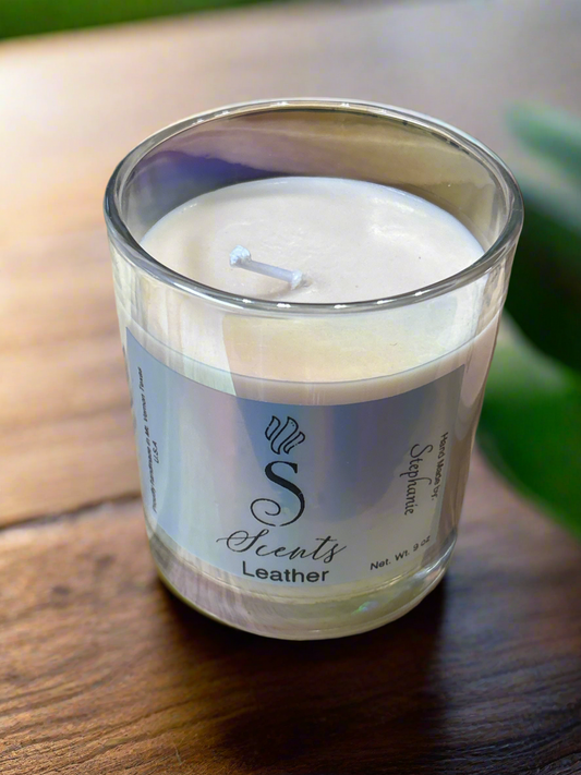 7 oz Glass Leather Iridescent Candle with Bambo Lid