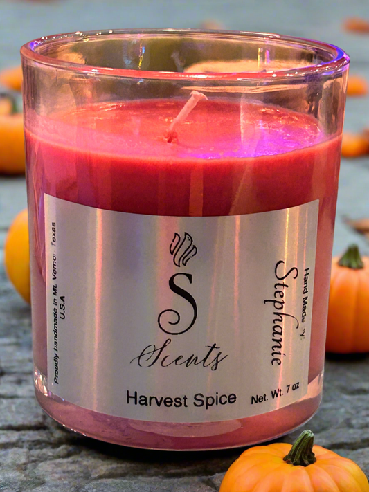 7 oz Glass Leather Iridescent Candle with Bambo Lid Harvest Spice